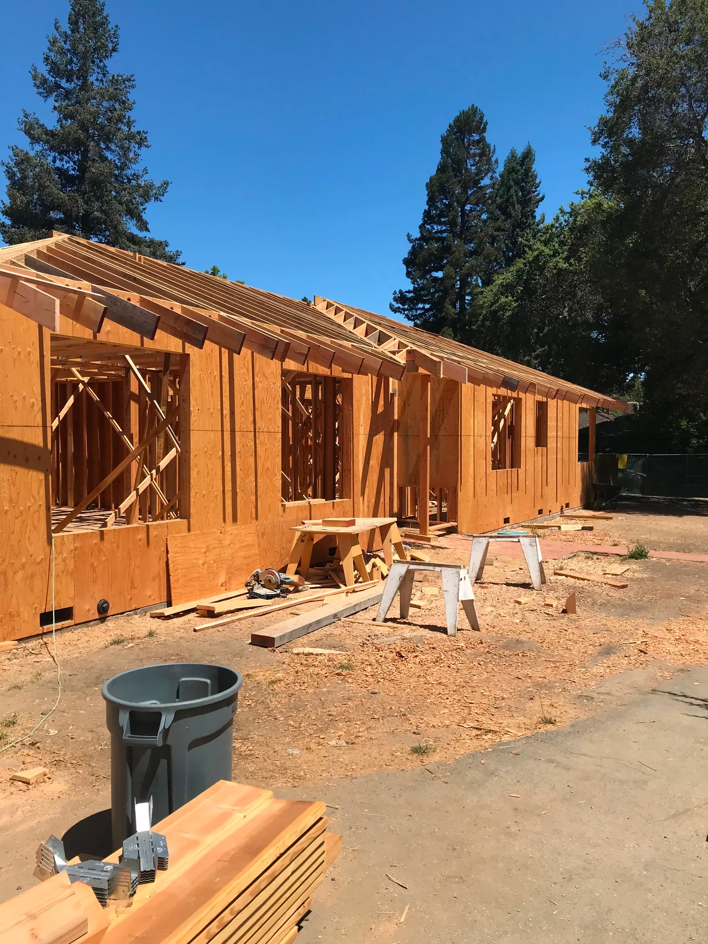 Custom home under construction, exterior wall framing