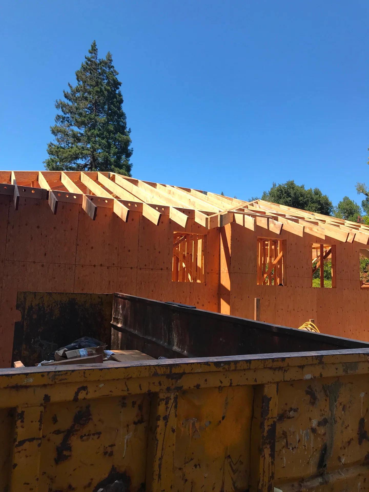 Exterior wall framing and sheathing on a custom build