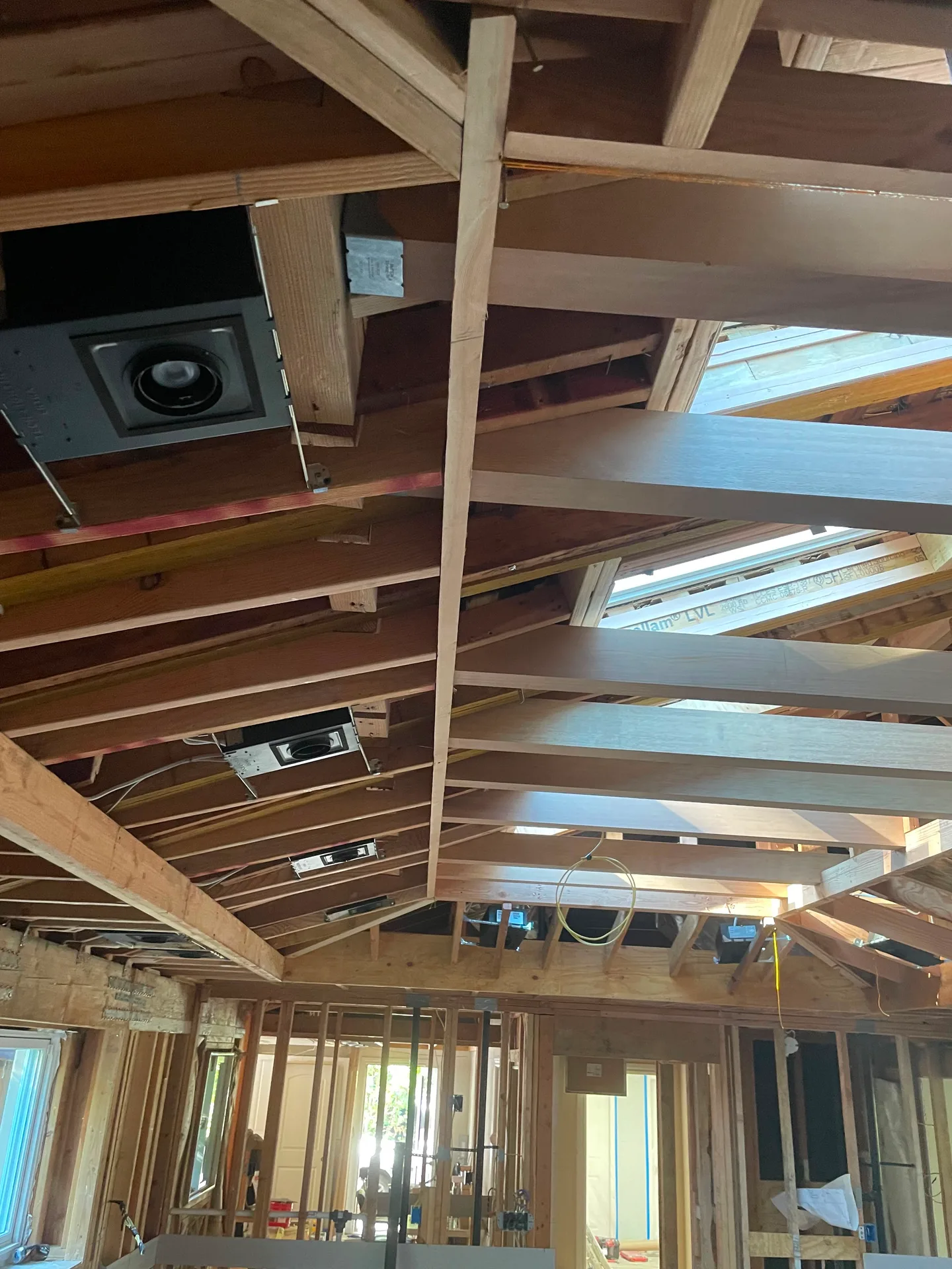 Interior structural framing with engineered LVL beams